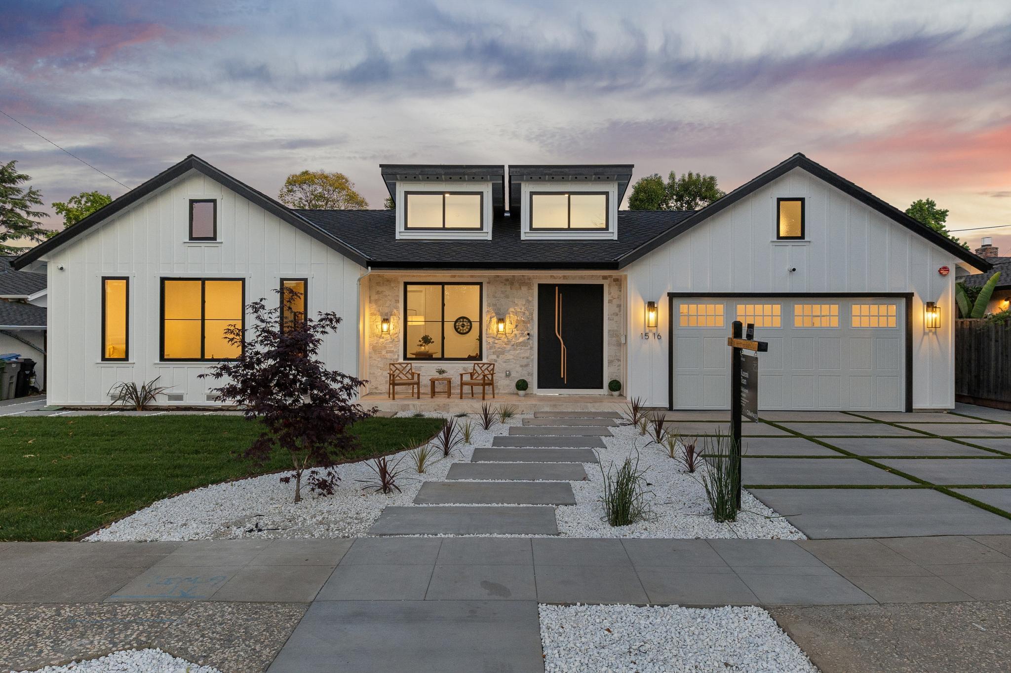 Custom modern farmhouse exterior in Willow Glen